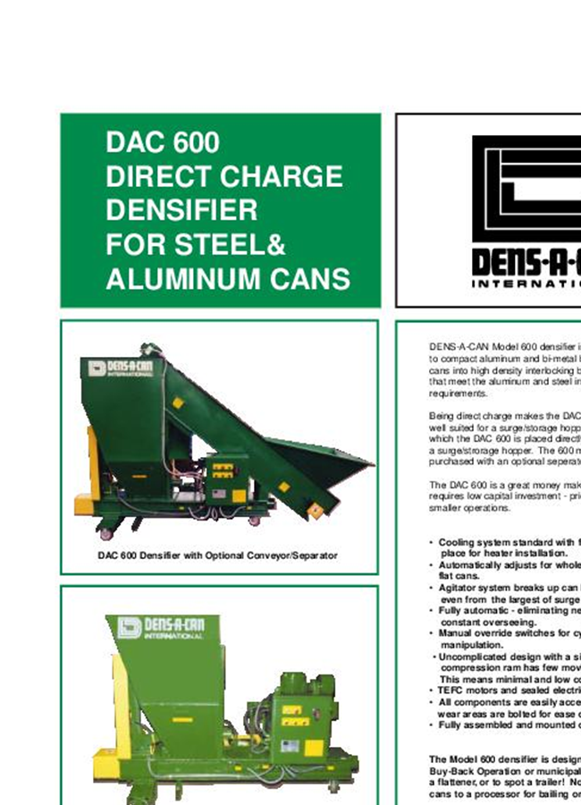 Dens-A-Can - Model DAC 600 - Direct Charge Densifier for Steel ...