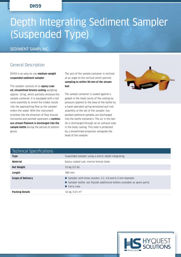 Kisters - Model DH59 - Depth Integrating Sediment Sampler (Suspended ...