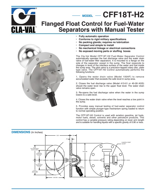 Cla-Val - Model E-CFF18T-H2 - Flanged Float Control Valve with Tester ...