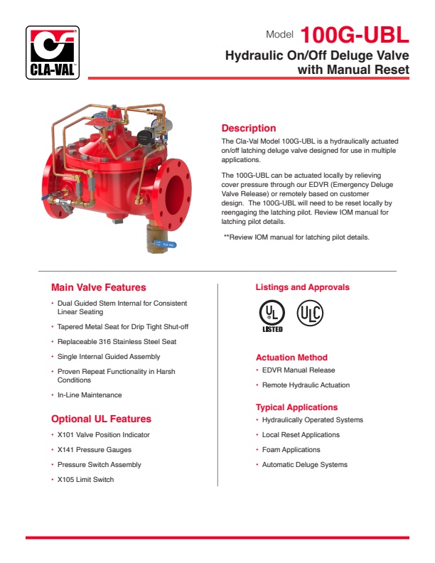 Cla-Val - Model 100G-UBL - Hydraulically Actuated On/Off Latching ...