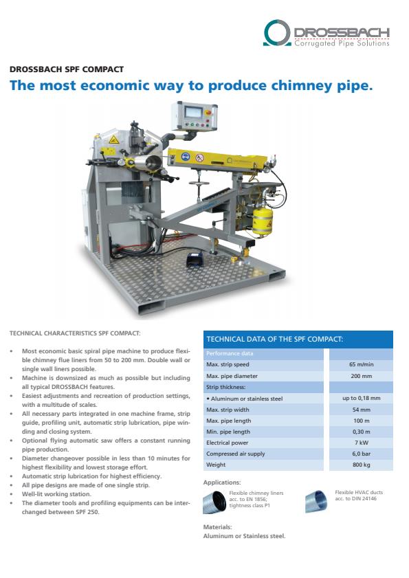 Drossbach - Model SPF Compact - Economic Basic Spiral Pipe Machine ...