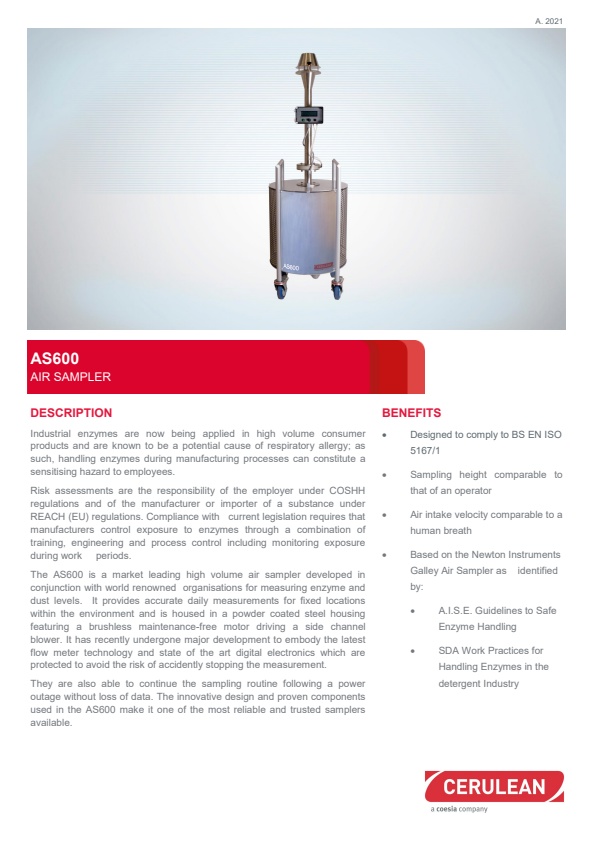 Cerulean - Model AS600 - Air Samplers for Measuring Enzyme and Dust Levels
