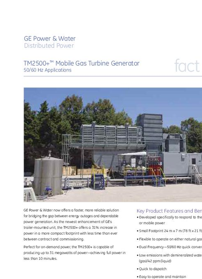 TM2500+ Mobile Aeroderivative Gas Turbine Product Sheet