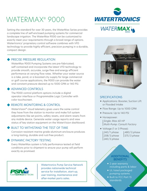 Watertronics - Model Watermax 9000 - Booster Pump - Brochure