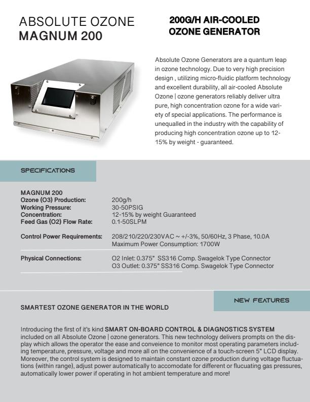 Absolute Ozone - Model Magnum 200 (200 G/H) - Air-Cooled Ozone ...