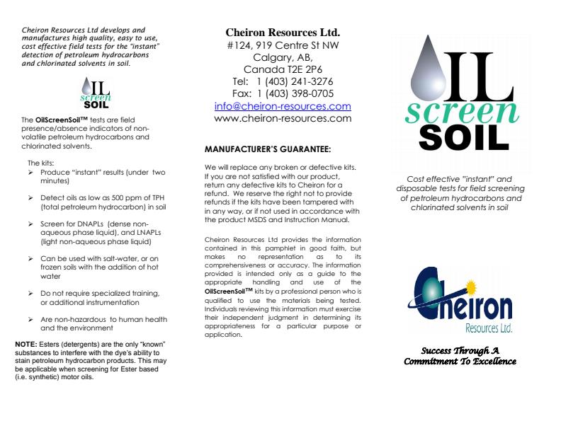Cheiron OilScreenSoil - Model TPH - Field Screening Test Kits for Soil ...