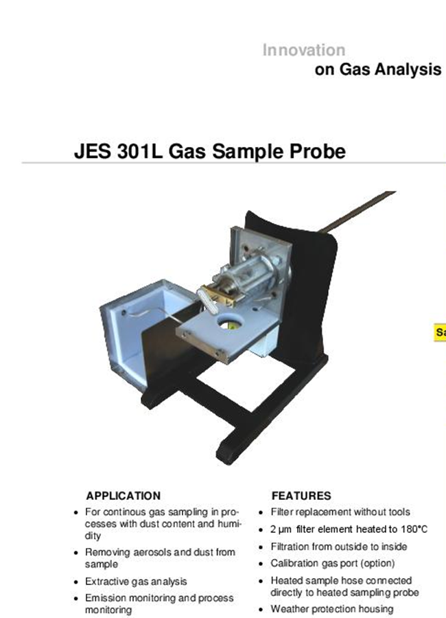 Jls Probe JCT - Model JES-301L - Gas Sampling Probe - Datasheet
