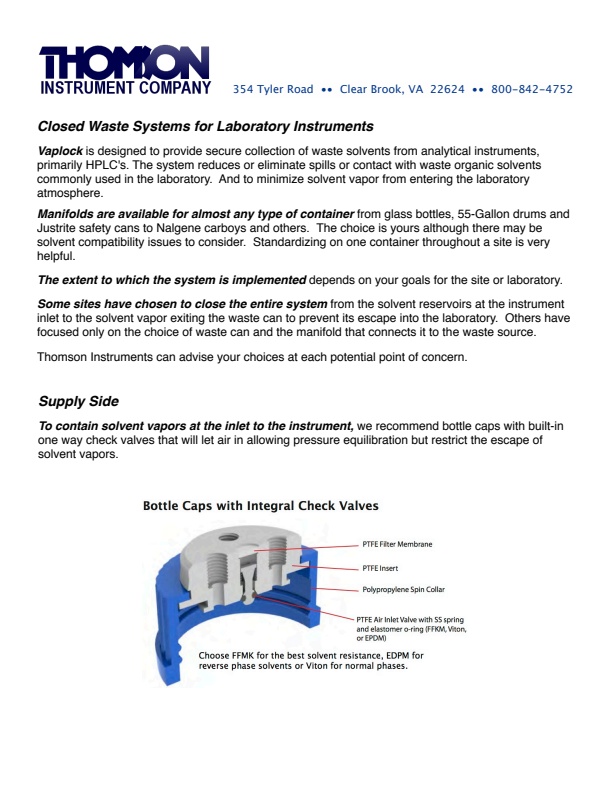 Thomson - Model Vaplock - Waste Solvent Closed Management System - Brochure