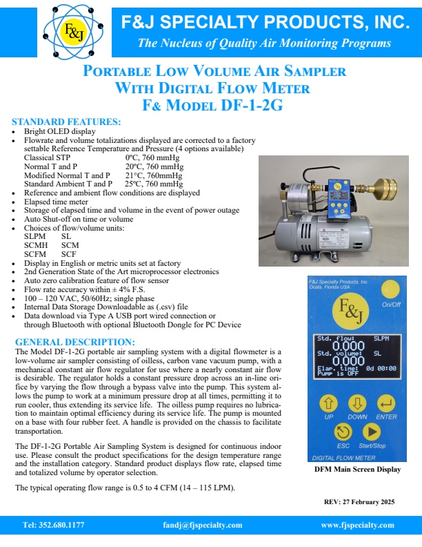 F&J - Model DF-1-2G - Digital Flow Meter Low Volume Air Sampler (100 ...