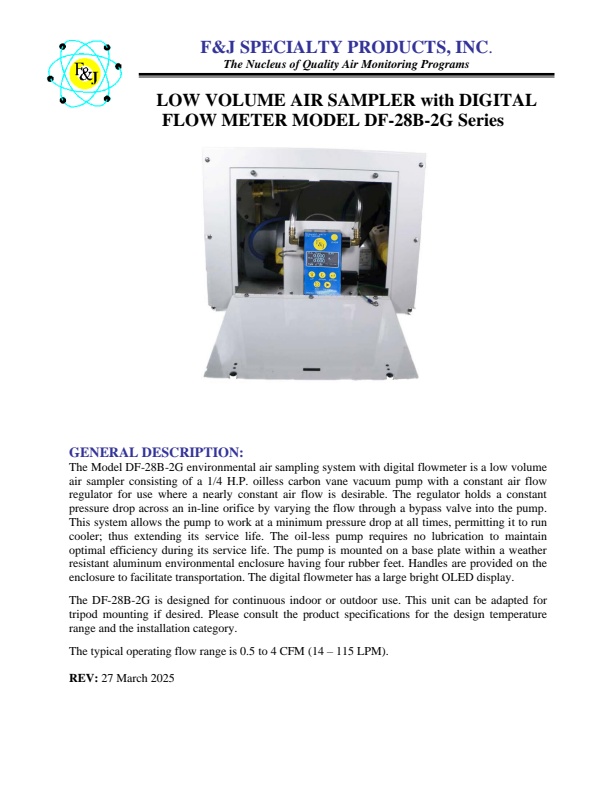 F&J - Model DF-28B-2G - Digital Flow Meter Low Volume Air Sampler (100 ...