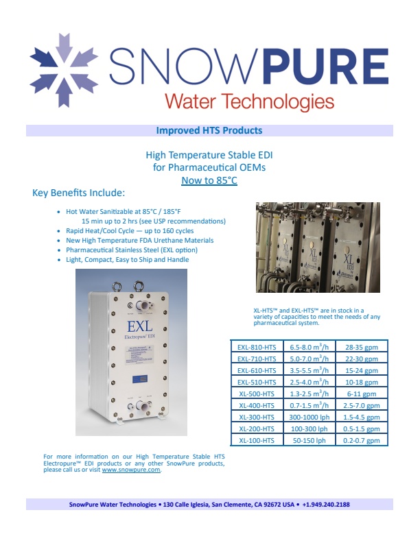 SnowPure - Model EXL-510-HTS - High-Temperature Pharmaceutical EDI ...