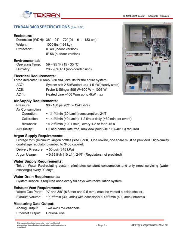 Tekran - Model HgCEM - 3400 Series - Mercury CEM Systems ...