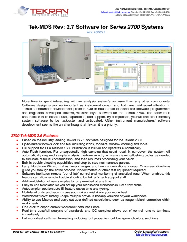 Tekran - Version Tek-MDS Rev: 2.7 for Series 2700 - Analysis Software ...
