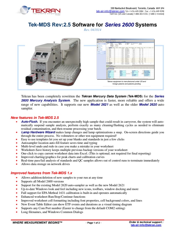 Tekran - Version Tek-MDS Rev:2.5 for Series 2600 - Mercury Analysis ...