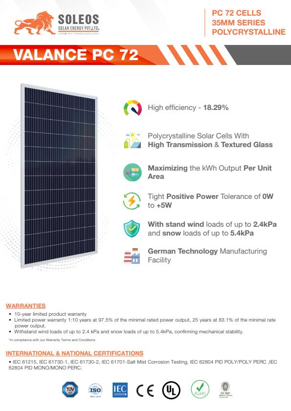 Soleos - Model Valance PC 72 - 35mm Series Polycrystalline Solar Cells ...