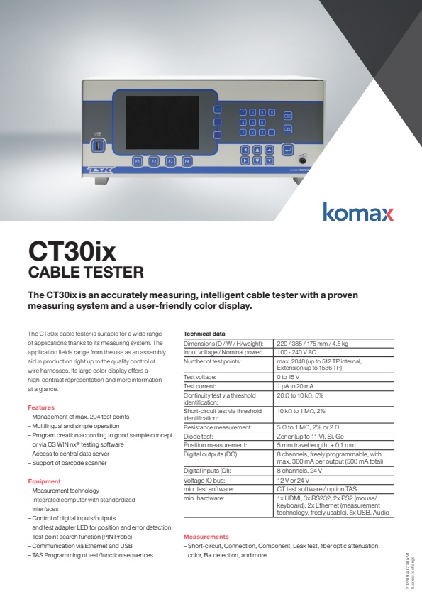 Komax - Model CT30ix - Cable Tester - Brochure