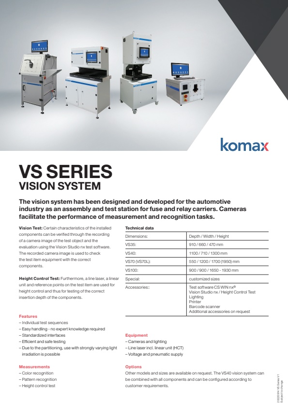 Komax - Model VS Series - Vision Test - Brochure