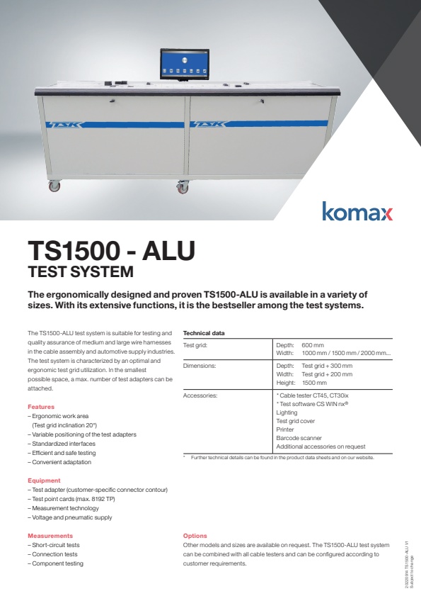 Komax - Model TS1500-ALU - Low Voltage Testing System - Brochure
