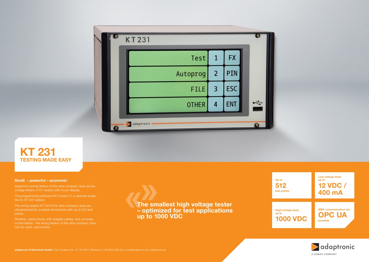 Adaptronic - Model KT 231 - High Voltage Test Point Rack - Brochure