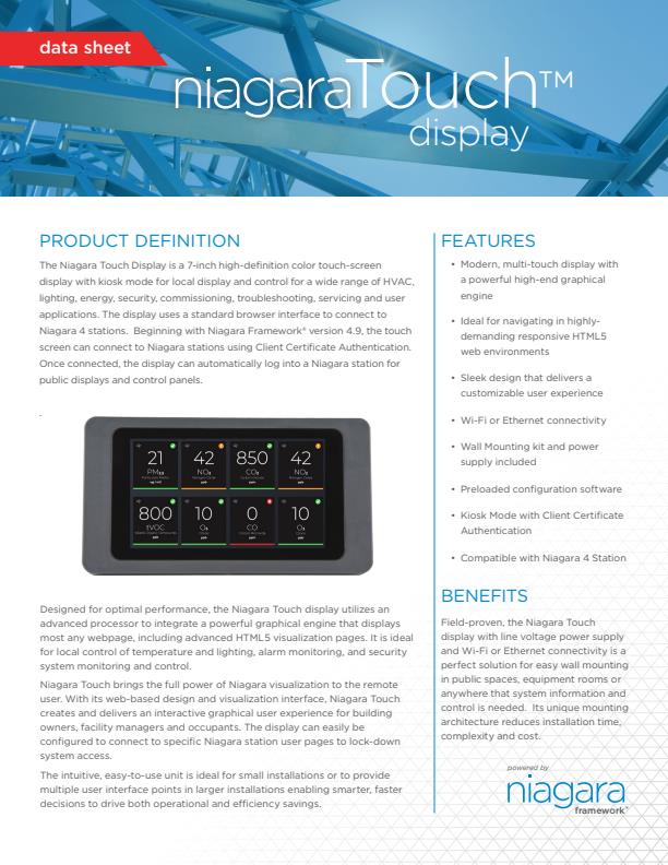 Niagara - Touch Display and Control Panels - Brochure