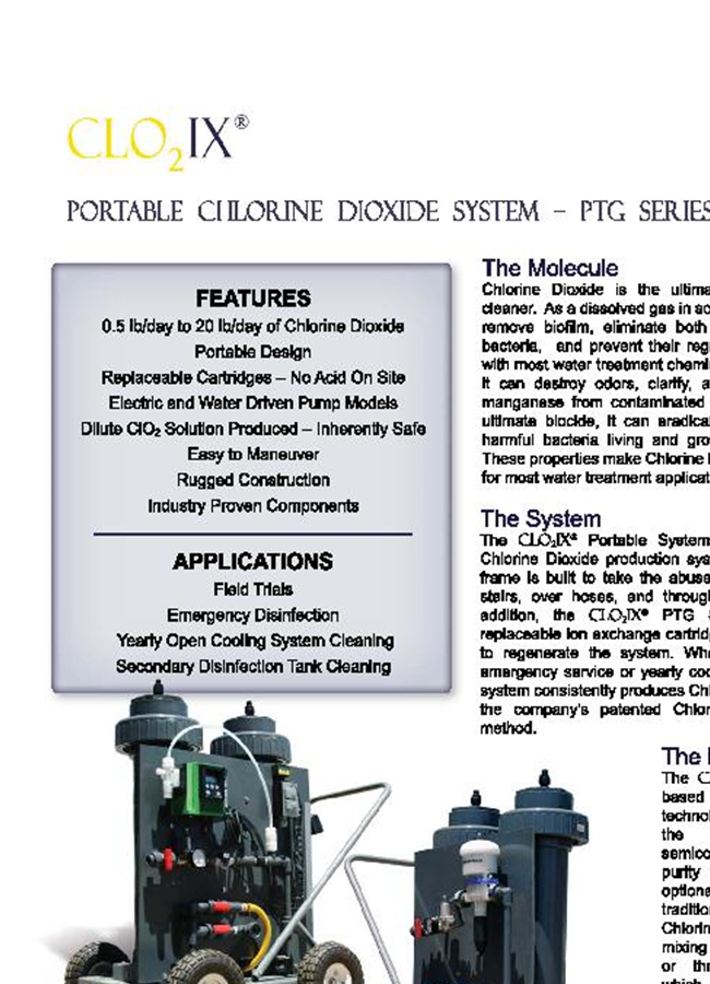 Gnox Clo2 Unit CLO2IX - Model PTG Series - Portable Chlorine Dioxide System - Brochure