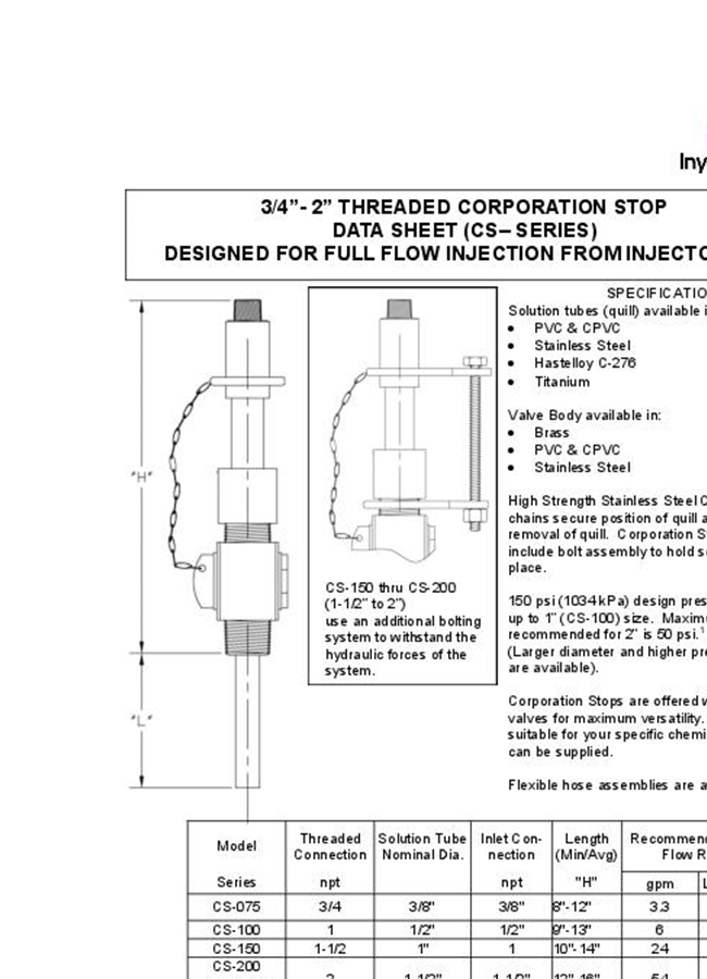 Inyo - Flanged Injector Specifications Brochure