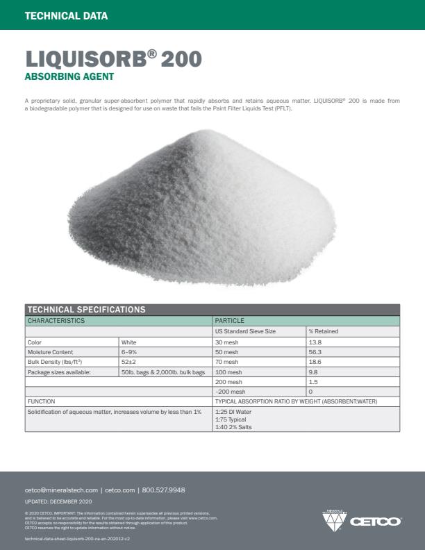 Liquisorb - Model 200 - Absorbing Agent - Datasheet