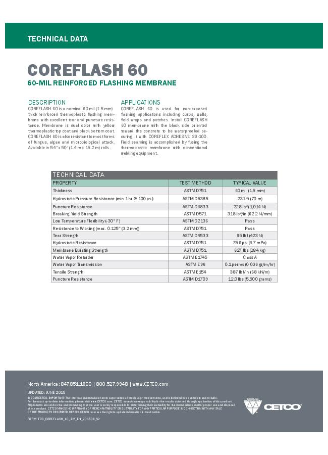 COREFLASH - Model 60-MIL - Reinforced Flashing Membrane - Datasheet