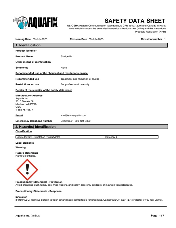 Aquafix - Model Sludge Rx - Bacterial and Biostimulant Tablet - Safety ...