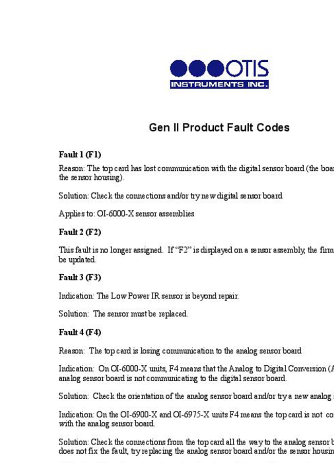 Gen II Product Fault Codes- Brochure