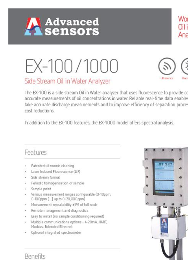 Advanced Sensors EX-100/1000 Side Stream Oil in Water Analyzer - Datasheet