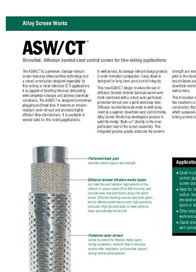 AMW - Model ASW / CT - Shrouded Diffusion Bonded Sand Control Screen ...