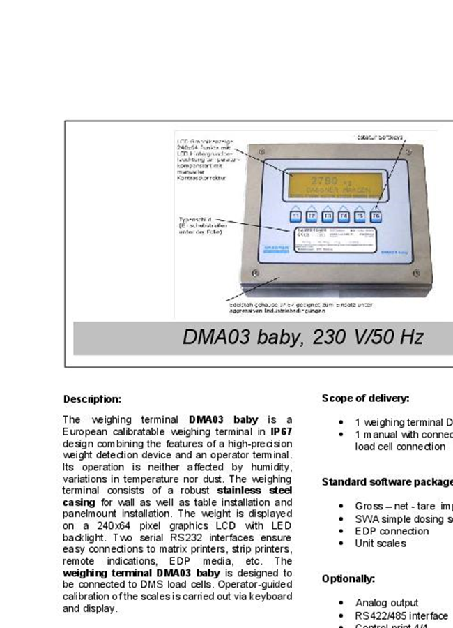 DMA03 Baby - Weighing Terminal Data Sheet