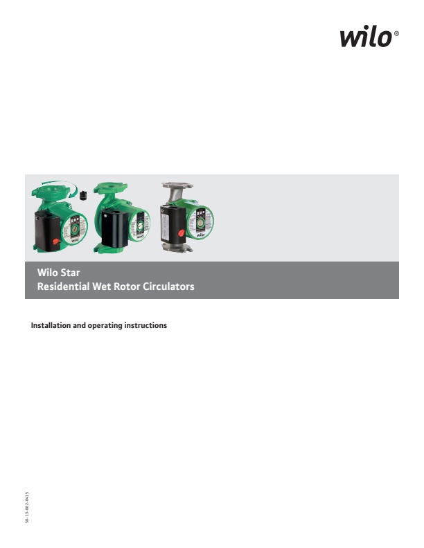 Wilo - Model Star-S - Wet Rotor Circulator Pump - Brochure