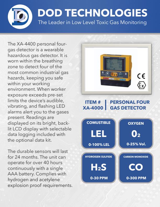 DOD - Model XA-4000II - Rechargeable 4-Gas Detector (CH4-CO-H2S-O2 ...