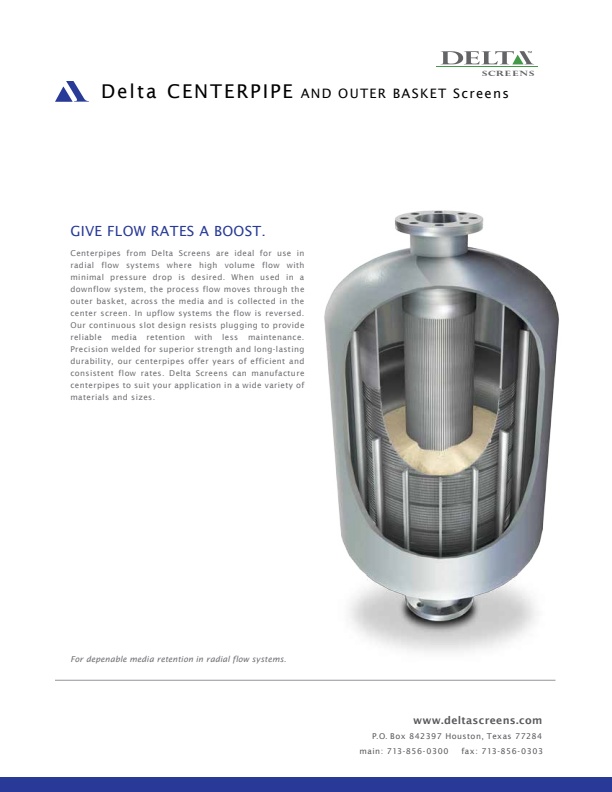 Delta Center Pipe - Outer Basket Screens - Datasheet