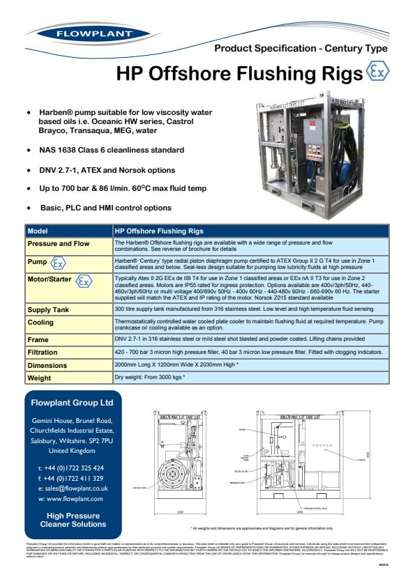 Flowplant - HP Offshore Flushing Rigs - Specification Sheet