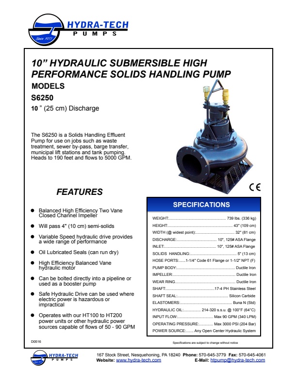 Hydra-Tech - Model S6250 - 10 Inch Hydraulic Submersible High ...