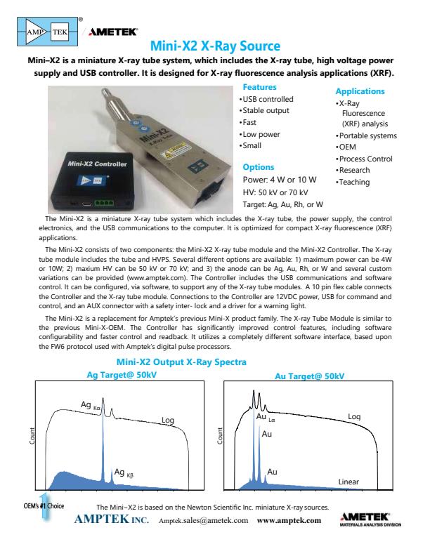 Amptek - Model X2 - Mini X-Ray Tube - Brochure