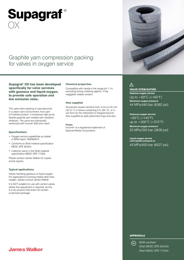 James Walker Supagraf - Model OX - Graphite Yarn Compression Packing ...