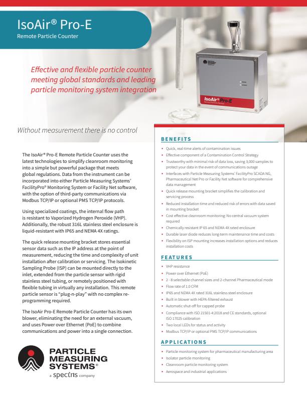 PMS IsoAir Pro-E - Remote Particle Counter - Datasheet