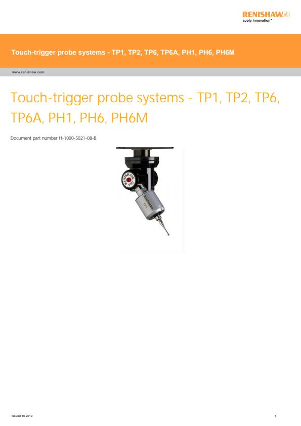 Renishaw - Model TP6 and TP6A - Robust Kinematic Probes - Brochure