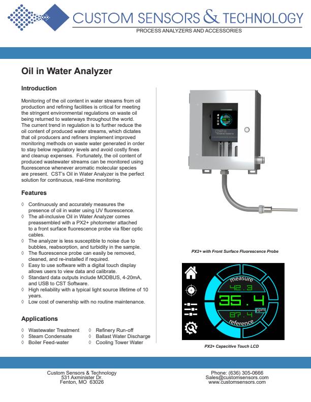 Oil In Water Analyzer - Datasheet