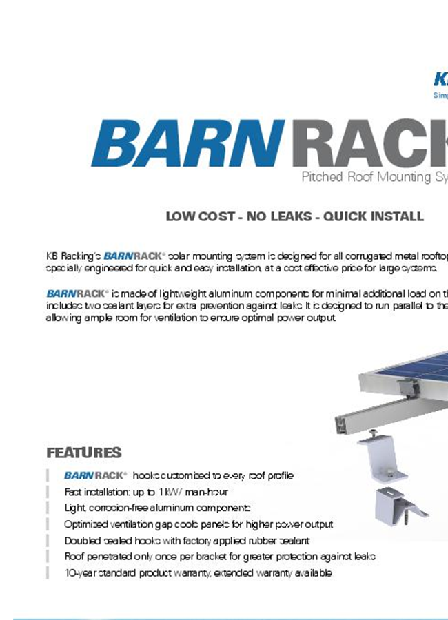 KB-Racking - Model BarnRack 2.0 - Corrugated-Roof Mounting System ...