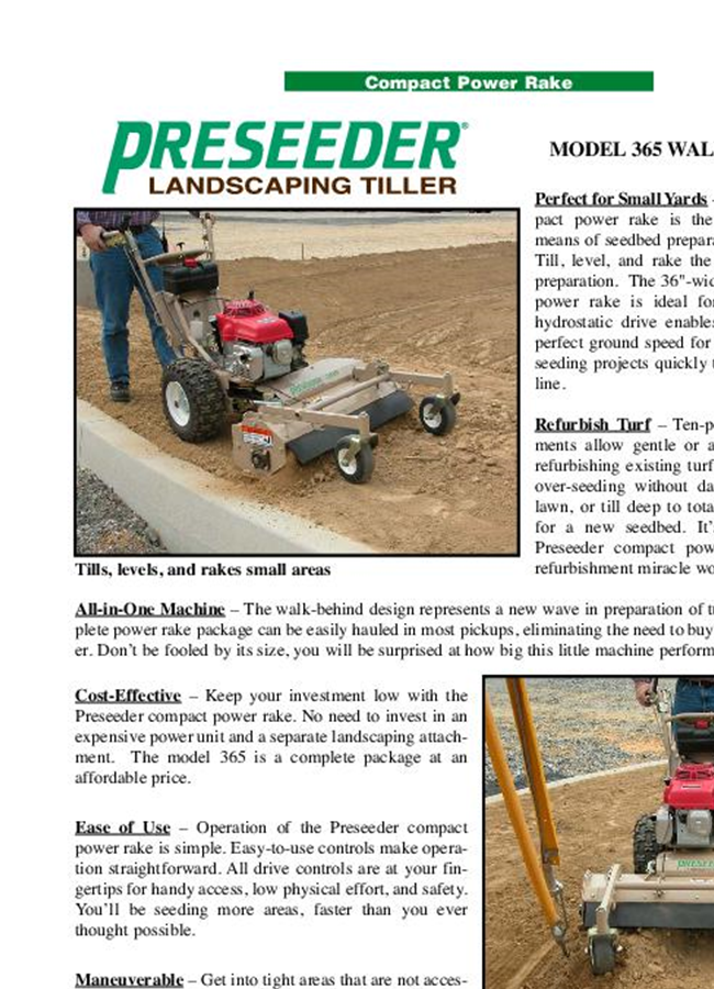 Model 365 - Walk Behind Power Rakes Brochure