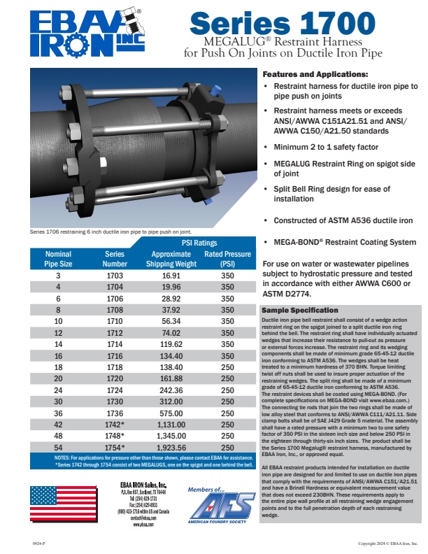 Terminal - Model Megalug 1700 Series - Ductile Iron Pipe Bell Restraint ...