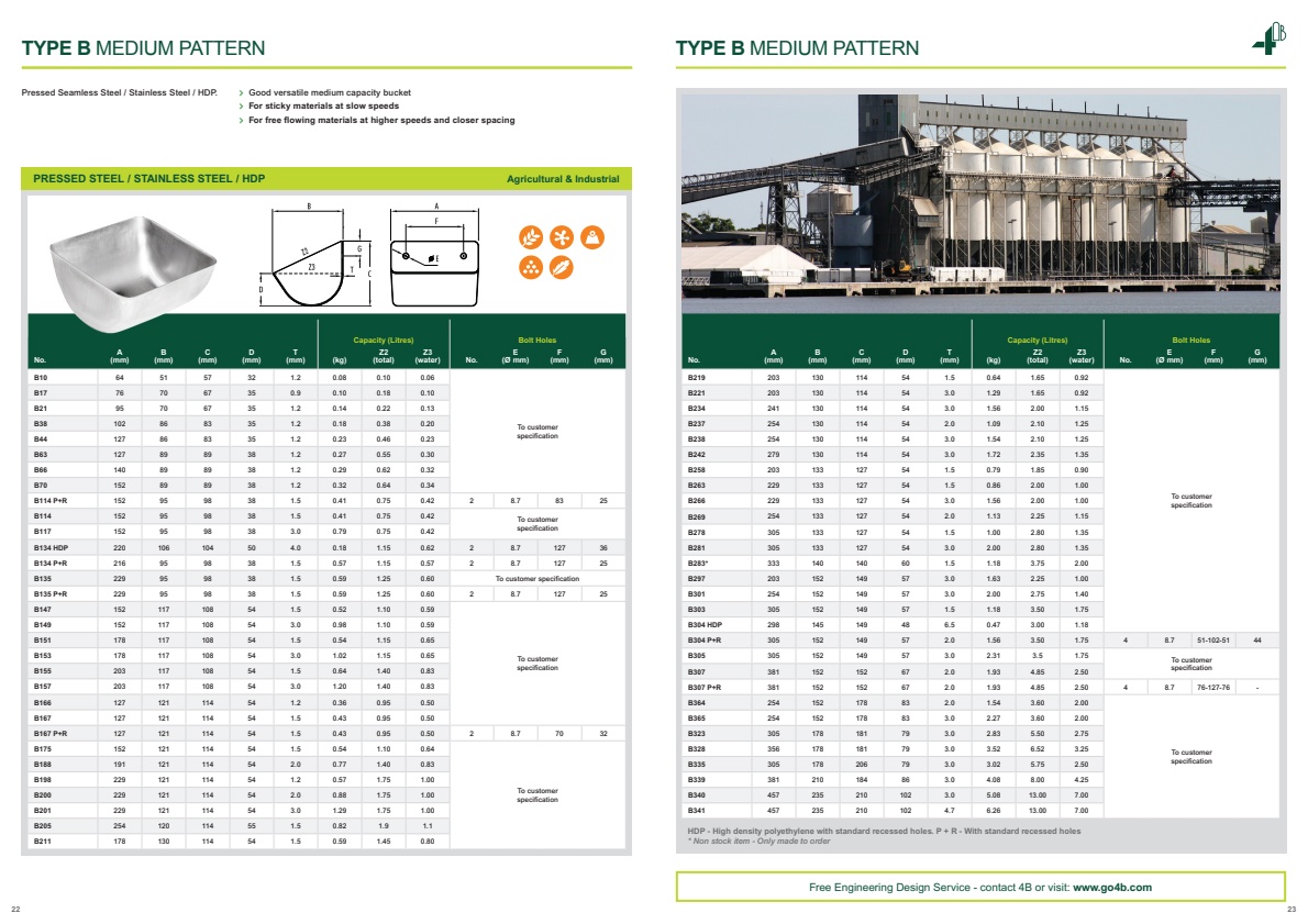 4B Braime - Model B-Type - Medium Pattern Elevator Buckets - Brochure
