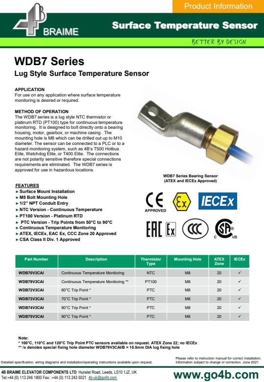 4B Group - Model WDB7 - Lug Style Bearing Surface Temperature Sensors ...