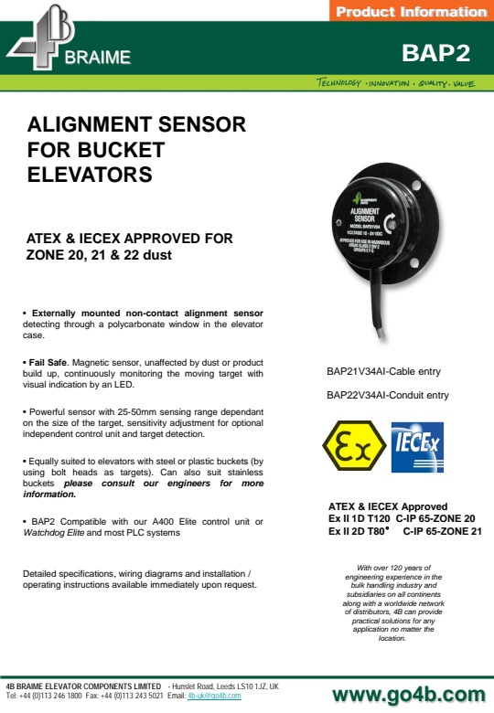 4B Group - Model BAP - Alignment Sensor for Bucket Elevators - Brochure