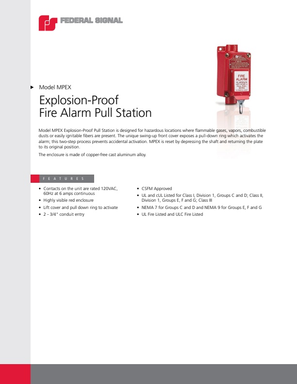 Federal Signal - Model MPEX - Explosion-Proof Fire Alarm Pull Station ...